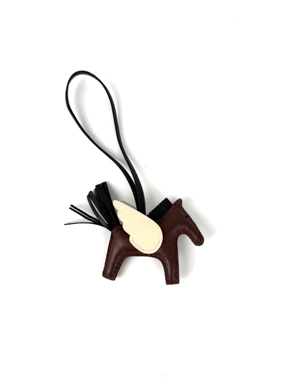 Hermes Pegasus Rodeo Terre Noir Craie Milo Lambskin PM Bag Charm New - Picture 5 of 9